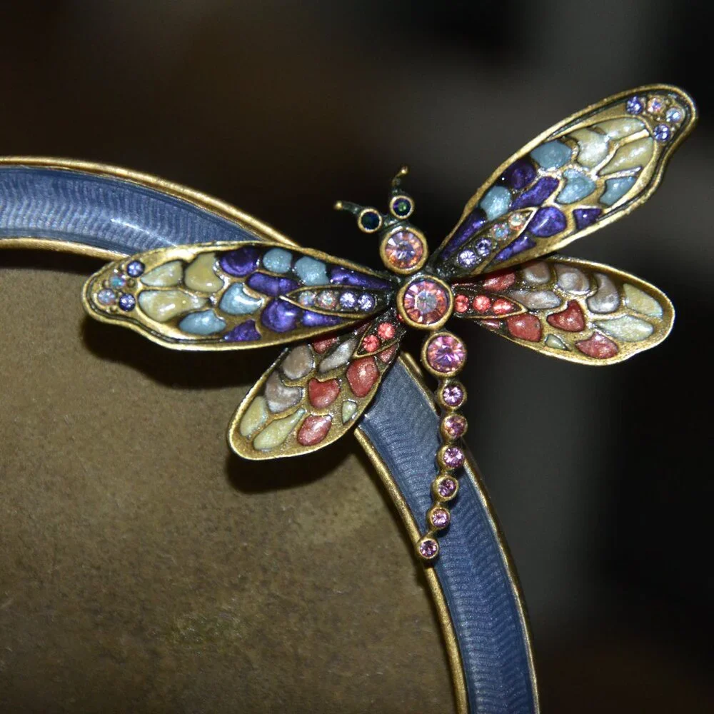 RARE JAY STRONGWATER DRAGONFLY LILY FLOWER FLORAL LEAF  ENAMEL CRYSTAL FRAME